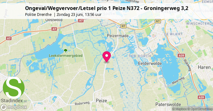 Ongeval/Wegvervoer/Letsel prio 1 Peize N372 - Groningerweg 3,2