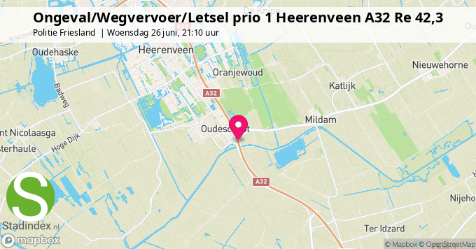 Ongeval/Wegvervoer/Letsel prio 1 Heerenveen A32 Re 42,3