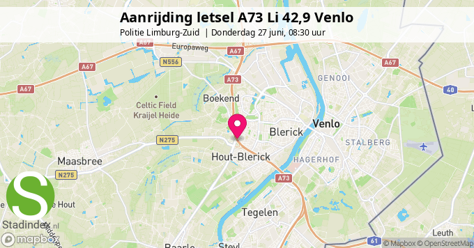 Aanrijding letsel A73 Li 42,9 Venlo