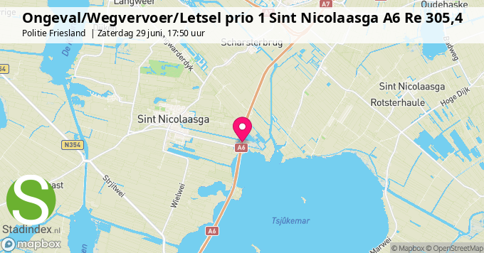 Ongeval/Wegvervoer/Letsel prio 1 Sint Nicolaasga A6 Re 305,4