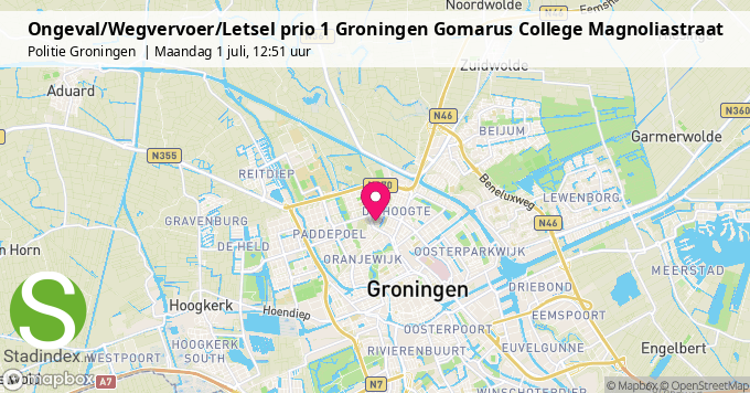 Ongeval/Wegvervoer/Letsel prio 1 Groningen Gomarus College Magnoliastraat