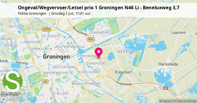 Ongeval/Wegvervoer/Letsel prio 1 Groningen N46 Li - Beneluxweg 3,7
