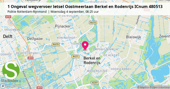 1 Ongeval wegvervoer letsel Oostmeerlaan Berkel en Rodenrijs ICnum 480513