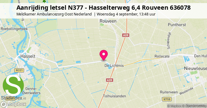 Aanrijding letsel N377 - Hasselterweg 6,4 Rouveen 636078