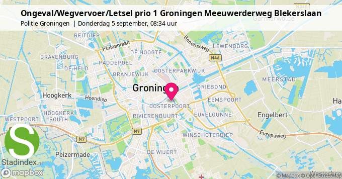 Ongeval/Wegvervoer/Letsel prio 1 Groningen Meeuwerderweg Blekerslaan