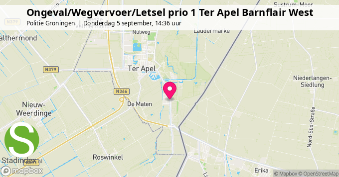 Ongeval/Wegvervoer/Letsel prio 1 Ter Apel Barnflair West