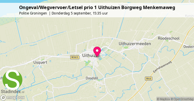 Ongeval/Wegvervoer/Letsel prio 1 Uithuizen Borgweg Menkemaweg