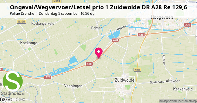 Ongeval/Wegvervoer/Letsel prio 1 Zuidwolde DR A28 Re 129,6