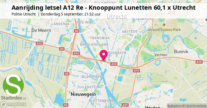 Aanrijding letsel A12 Re - Knooppunt Lunetten 60,1 x Utrecht