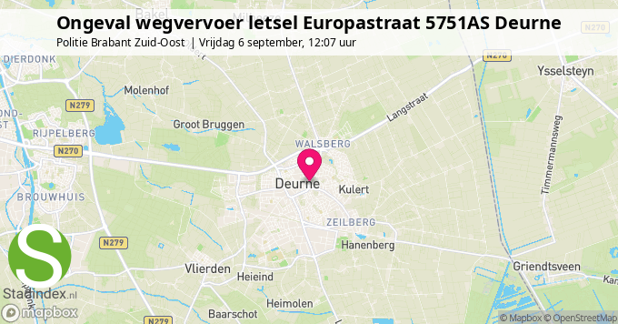 Ongeval wegvervoer letsel Europastraat 5751AS Deurne