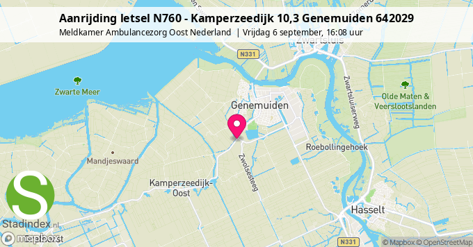 Aanrijding letsel N760 - Kamperzeedijk 10,3 Genemuiden 642029