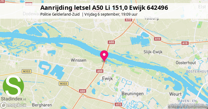 Aanrijding letsel A50 Li 151,0 Ewijk 642496