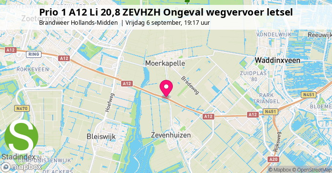 Prio 1 A12 Li 20,8 ZEVHZH Ongeval wegvervoer letsel