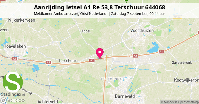 Aanrijding letsel A1 Re 53,8 Terschuur 644068