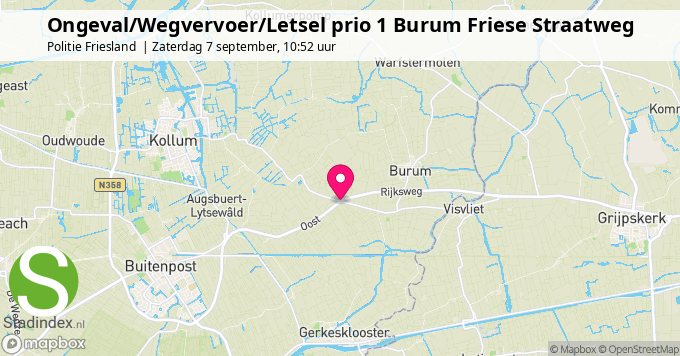 Ongeval/Wegvervoer/Letsel prio 1 Burum Friese Straatweg