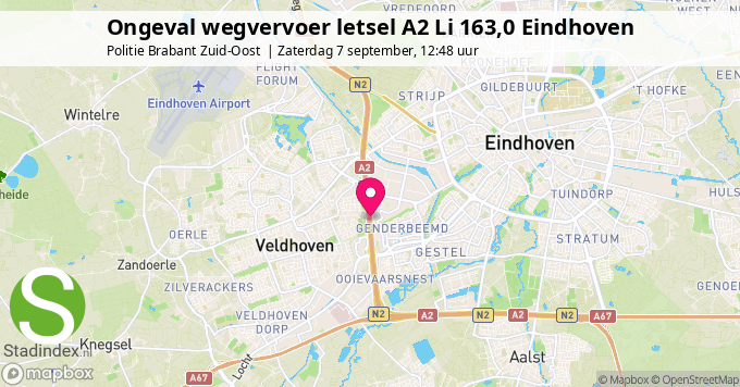 Ongeval wegvervoer letsel A2 Li 163,0 Eindhoven