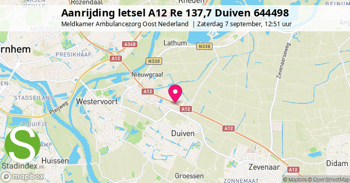 Aanrijding letsel A12 Re 137,7 Duiven 644498