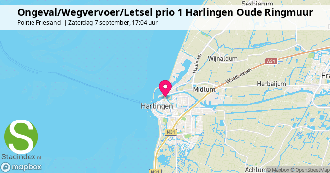 Ongeval/Wegvervoer/Letsel prio 1 Harlingen Oude Ringmuur