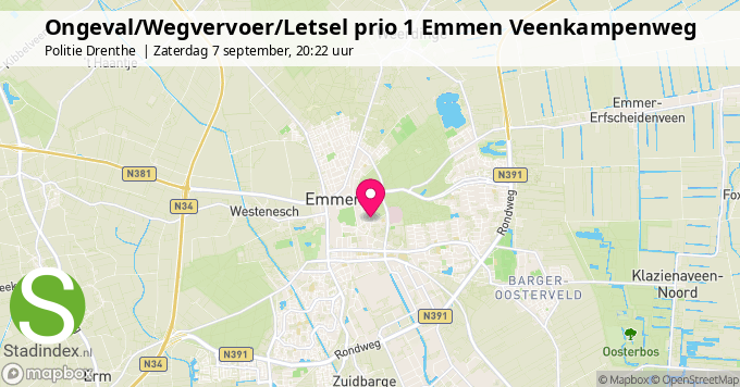 Ongeval/Wegvervoer/Letsel prio 1 Emmen Veenkampenweg