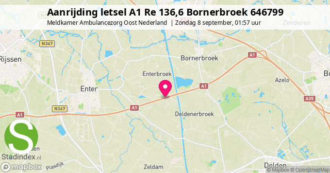 Aanrijding letsel A1 Re 136,6 Bornerbroek 646799