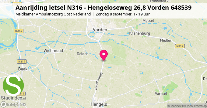 Aanrijding letsel N316 - Hengeloseweg 26,8 Vorden 648539