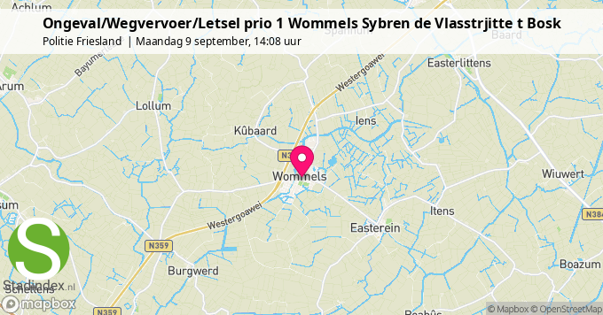 Ongeval/Wegvervoer/Letsel prio 1 Wommels Sybren de Vlasstrjitte t Bosk