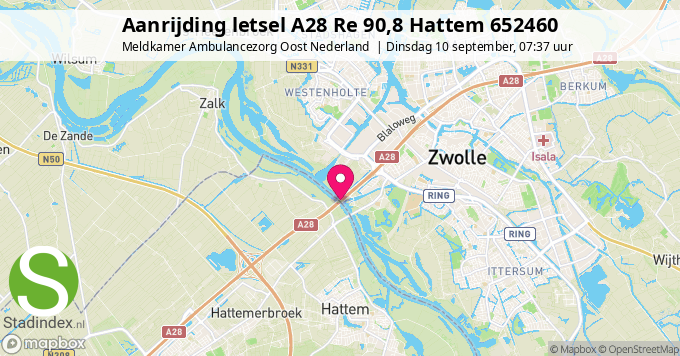 Aanrijding letsel A28 Re 90,8 Hattem 652460