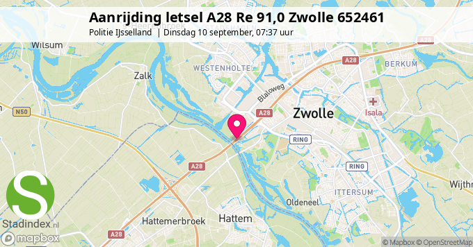 Aanrijding letsel A28 Re 91,0 Zwolle 652461