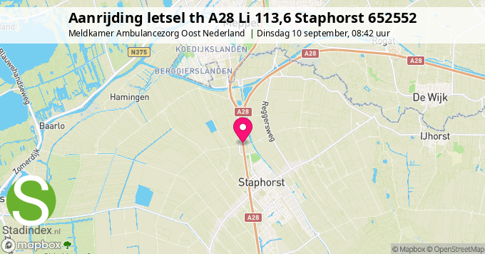 Aanrijding letsel th A28 Li 113,6 Staphorst 652552