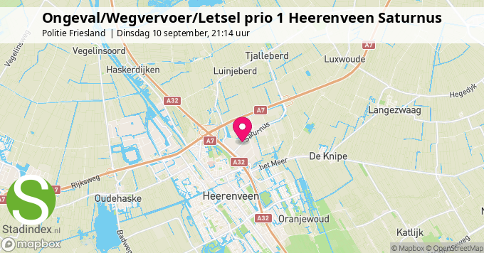 Ongeval/Wegvervoer/Letsel prio 1 Heerenveen Saturnus