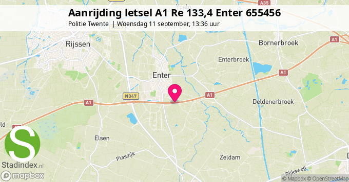 Aanrijding letsel A1 Re 133,4 Enter 655456