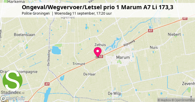 Ongeval/Wegvervoer/Letsel prio 1 Marum A7 Li 173,3