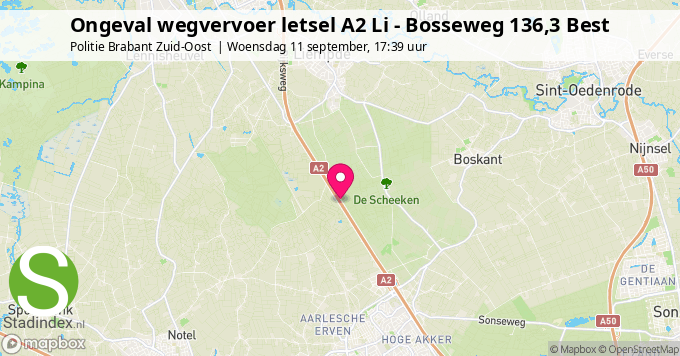 Ongeval wegvervoer letsel A2 Li - Bosseweg 136,3 Best