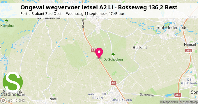 Ongeval wegvervoer letsel A2 Li - Bosseweg 136,2 Best