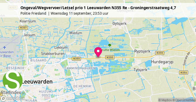 Ongeval/Wegvervoer/Letsel prio 1 Leeuwarden N355 Re - Groningerstraatweg 4,7