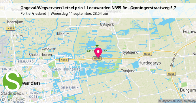 Ongeval/Wegvervoer/Letsel prio 1 Leeuwarden N355 Re - Groningerstraatweg 5,7