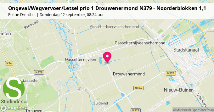 Ongeval/Wegvervoer/Letsel prio 1 Drouwenermond N379 - Noorderblokken 1,1