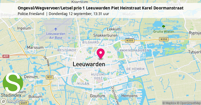 Ongeval/Wegvervoer/Letsel prio 1 Leeuwarden Piet Heinstraat Karel Doormanstraat