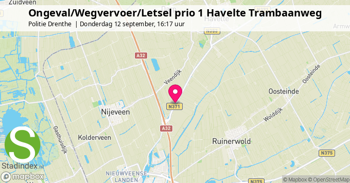 Ongeval/Wegvervoer/Letsel prio 1 Havelte Trambaanweg