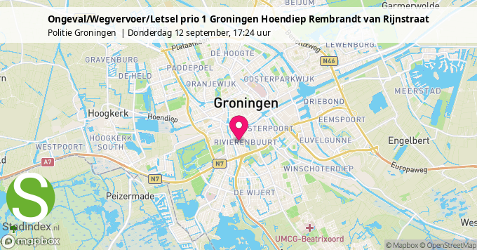 Ongeval/Wegvervoer/Letsel prio 1 Groningen Hoendiep Rembrandt van Rijnstraat