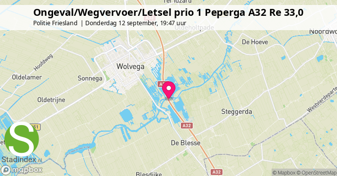 Ongeval/Wegvervoer/Letsel prio 1 Peperga A32 Re 33,0