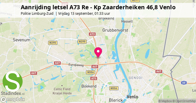 Aanrijding letsel A73 Re - Kp Zaarderheiken 46,8 Venlo