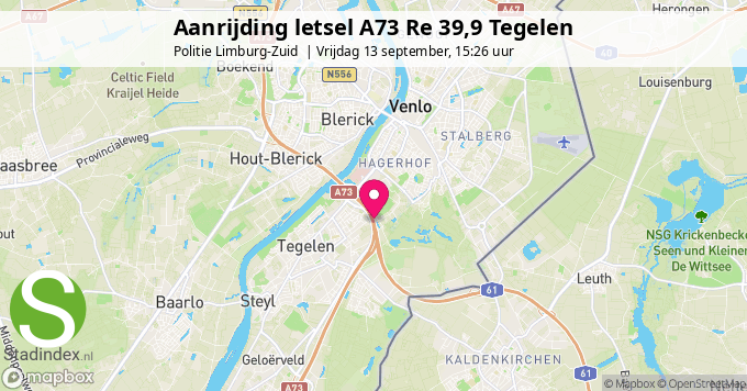 Aanrijding letsel A73 Re 39,9 Tegelen