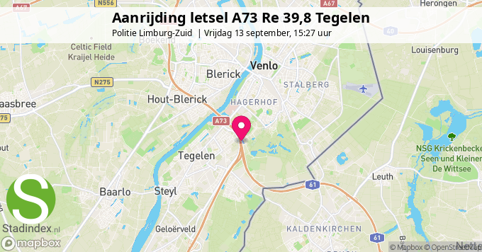 Aanrijding letsel A73 Re 39,8 Tegelen