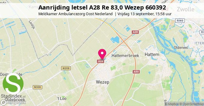 Aanrijding letsel A28 Re 83,0 Wezep 660392