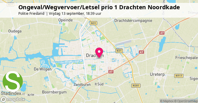 Ongeval/Wegvervoer/Letsel prio 1 Drachten Noordkade