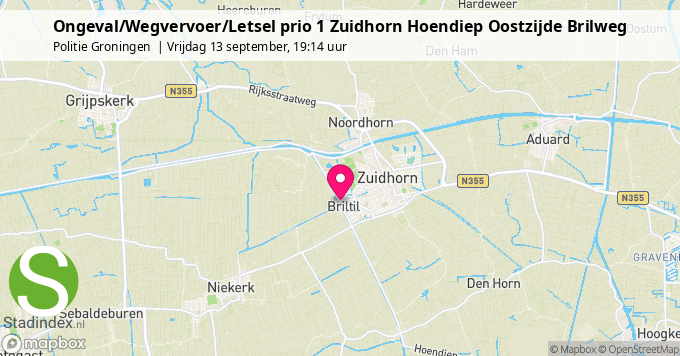 Ongeval/Wegvervoer/Letsel prio 1 Zuidhorn Hoendiep Oostzijde Brilweg