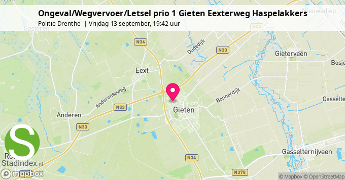 Ongeval/Wegvervoer/Letsel prio 1 Gieten Eexterweg Haspelakkers