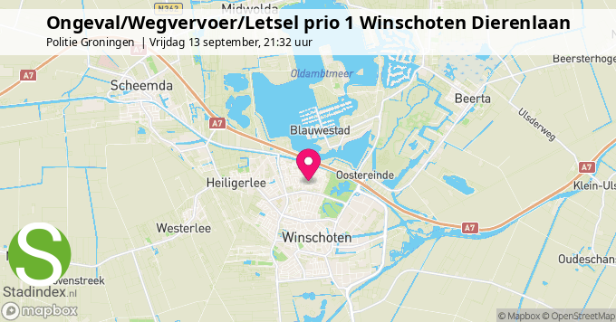 Ongeval/Wegvervoer/Letsel prio 1 Winschoten Dierenlaan