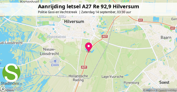 Aanrijding letsel A27 Re 92,9 Hilversum